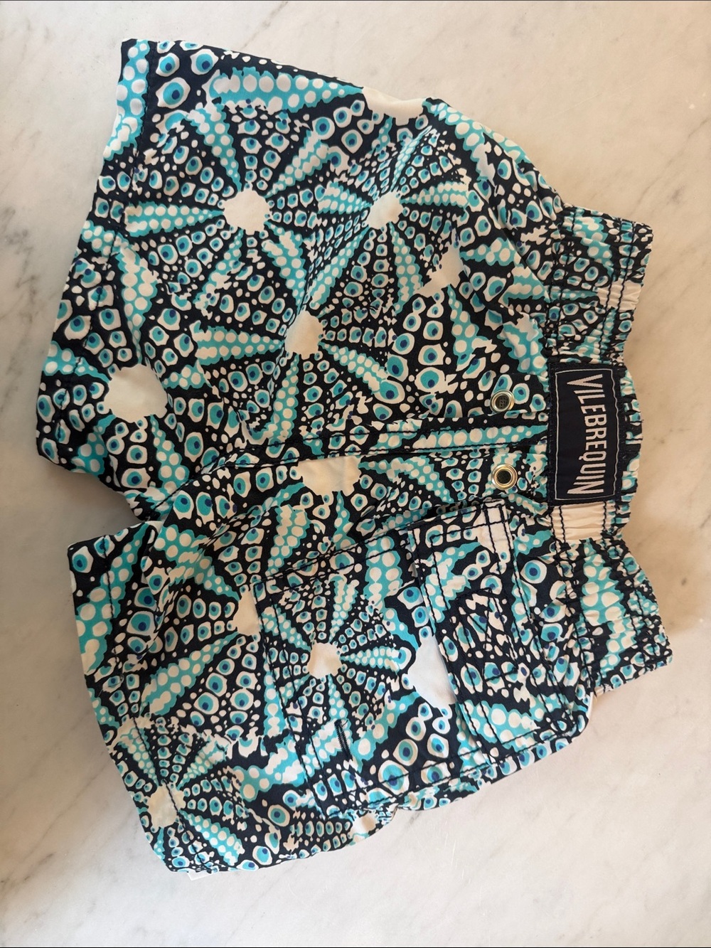 Vilebrequin Boys' Swim Shorts in Turquoise Navy White